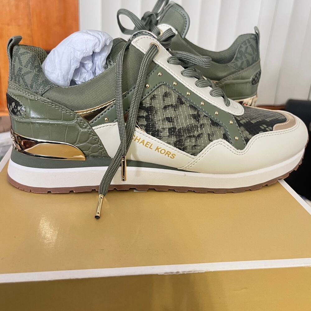 Michael Kors Wilma Trainer Army Green Snakeskin Sneakers Tennis shoes Size 9 - Picture 11 of 12